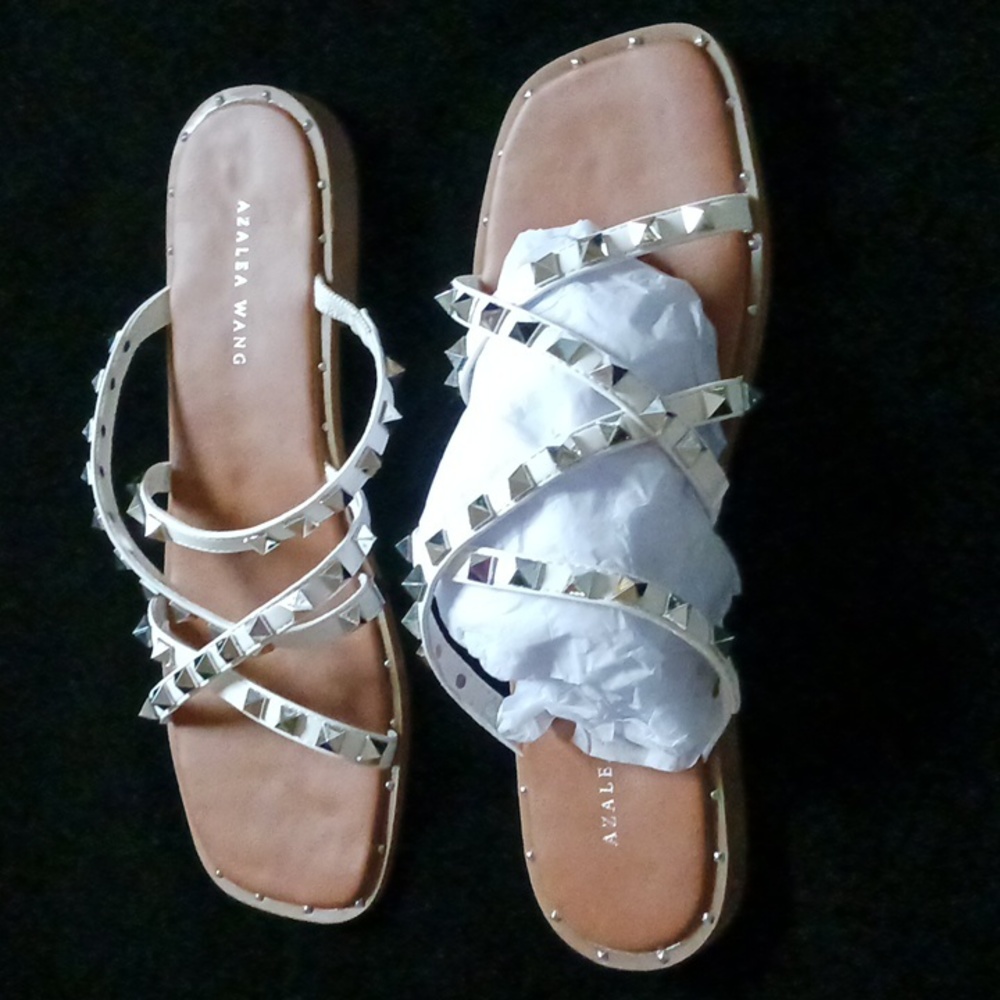 Xfer-Callie Lives: Azalea Wang White Studded Sandals sz 8 - Picture 2 of 6
